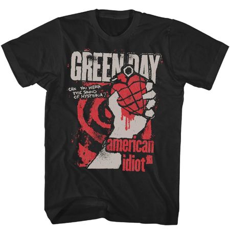 Green Day American Idiot Hysteria 100% Cotton T-shirt Mens Tees Top Mens Rock Music Classic Band Tee S
