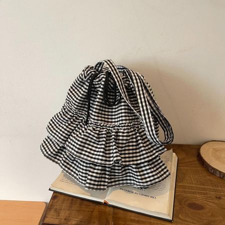 Клетчатая сумка из холста, большая вместимость, повседневная, для путешествий, для женщин чёрный