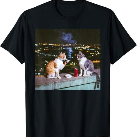 Кот-курильщик Забавный курящий кот Мем Глупый мозг Т-Ширт(17) S чёрный