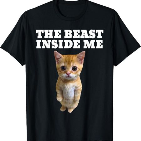 Beast Inside Me Cat Meme T-Shirt for Men Women Kids S чёрный