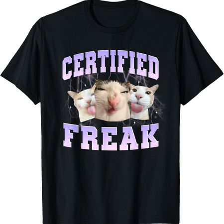 Certified Freak Eat Cement Cursed Cat Funny Cat Kitten Meme T-Shirt S чёрный