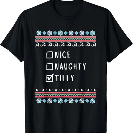 Nice, Naughty, Tilly Christmas Ugly Sweater Style T-Shirt S чёрный