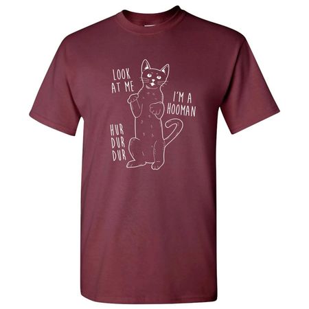Look at Me I m a Hooman - Funny Crazy Cat Lady Humor Short Sleeve T Shirt XL
