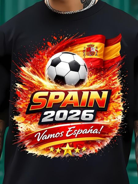 May Include Black T Shirt with a Soccer Ball Graphic the Spanish Flag High Quality Pure Printed T Shirt Summer Women T Shirt S чёрный