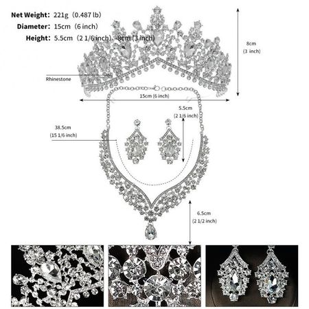 Серьги-корона для невесты, ожерелье, набор из трех предметов, свадебные украшения, женский роскошный набор украшений из страз
