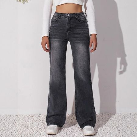 Women s Stretch Jeans Are Simple All-matching Slimming Wear-resistant Straight Black Pants WOMENJEANS High Waist S чёрный