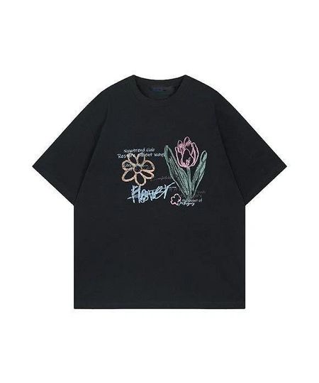 Minimal Flower Aesthetic Sketch Art Graphic T T-Shirt 3XL