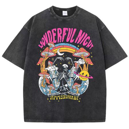 Wonderful Night Butterfly Skeleton Wave Print Womens TShirts Fashion Oversized Tops Street Comfortable Clothing Loose Wash Tee S