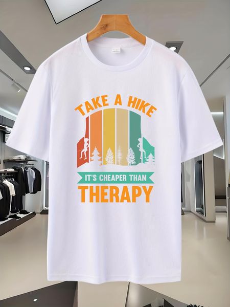 68G Breathable Mesh Short Sleeve T-shirt with Motivational Hiking Graphic Print - Moisture-Wicking Sport Tee for Running XXL