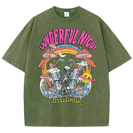 Wonderful Night Skeleton Butterfly Wave Print Womens TShirts Fashion Oversized Tops Street Comfortable Clothing Loose Wash Tee S
