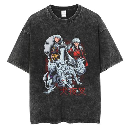 Anime Inuyasha Sesshoumaru Cool Printed Tshirt Unisex Women Cotton Tshirts Unisexga Washed T Shirt Harajuku Unisex Oversized Tops S