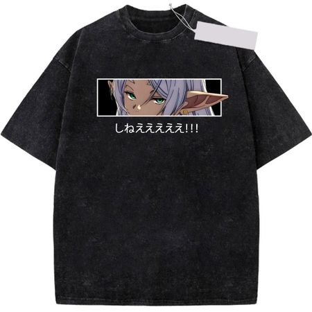 Anime Frieren Beyond Journeys End Graphic Tee Unisex Women Clothing Washed Cotton Tshirt Vintage Casual Tshirt Harajuku T Shirt S