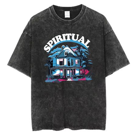 Vintage Womens Acid Wash TShirts Here Comes The Sun Printing Tees Crewneck Cotton Oversize Short Sleeve Fashion FeUnisex Clothes S
