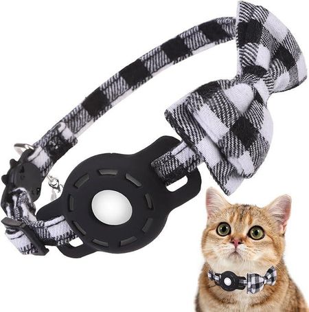 Aittag Protective Case Pet Cat Collar Bow Removable Checked Cat Collar airtag protective cover/shell чёрный