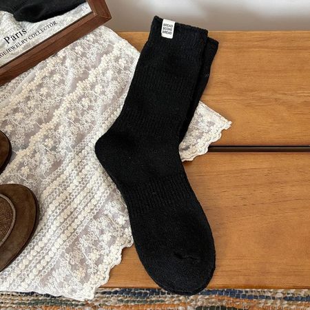 Wool socks children autumn and winter Maillard vertical strip medium tube socks cloth label warm pit strip stacking socks One size fits all