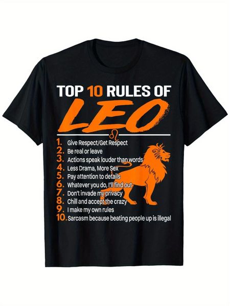 Funny Leo Zodiac Sign T-Shirt - Top 10 Rules of Leo Graphic Tee, 100% 180Gsm, S разноцветный
