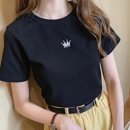 2025 Solid Color Short Sleeve Plus Size Women s Short Sleeve T-Shirt Summer Loose Women s T-Shirt High Quality Pattern CCXX252 S чёрный