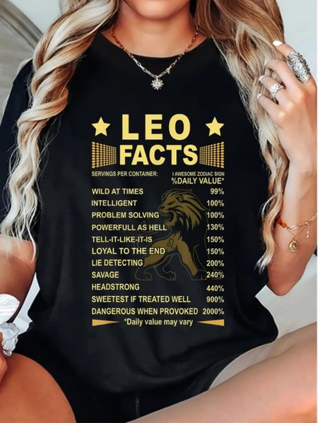 Leo Facts T Shirt for Women, Funny Zodiac Sign Graphic Tee, Leo Personality Statement Top, Birthday Gift for Leo Lovers, Confident Astrology Shirt S разноцветный