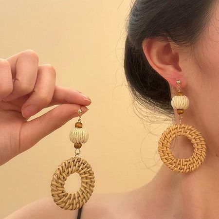 Роскошные круглые серьги-кольца из плетеного ротанга для женщин, модные, универсальные, для отпуска, нишевые, ювелирные изделия высокого класса