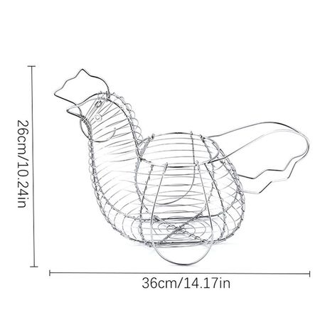 Farmhouse Hen Shaped Wire Egg Basket, Homewares Chicken Design Egg Collection Storage Organizer серебряный
