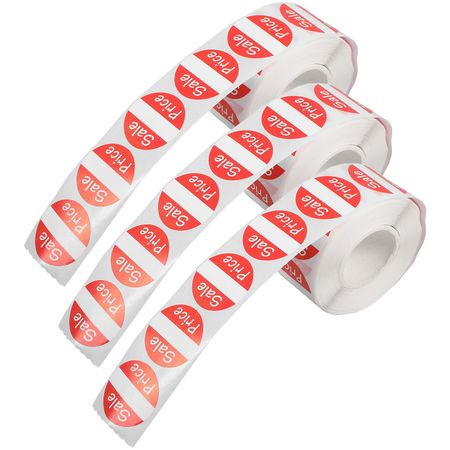 3 Rolls Round Stickers Pricing Labels Circle Business Removable Retail Sale Market Round Labels Market Pricing for Retail Store красный