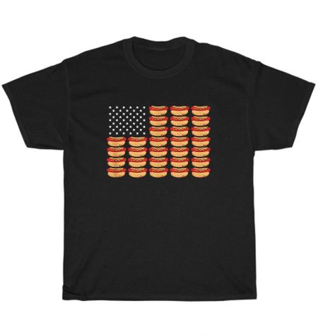 Hot Dog American US Flag Patriotic Hot Dogs Lover T- Shirt Unisex Funny Tee Gift S