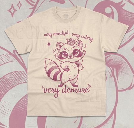 Very Mindful Very Demure Very Cutesy T- Shirt Funny Cute Meme Raccoon  Shirt 2XL