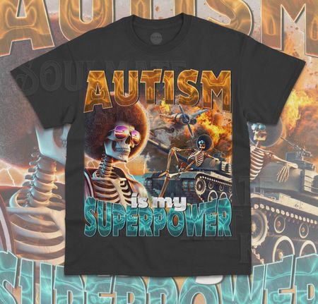 Autism Is My Superpower T- Shirt Funny Meme Cute Autism Bootleg Unisex  Shirt L