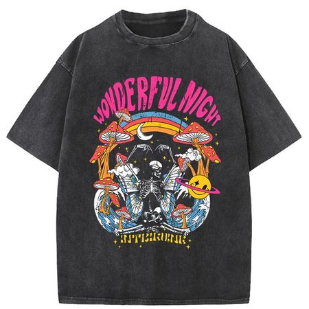 Wonderful Night Skeleton Butterfly Wave Print Womens TShirts Oversized Tops Street Clothing Retro Cotton TShirt Tee S