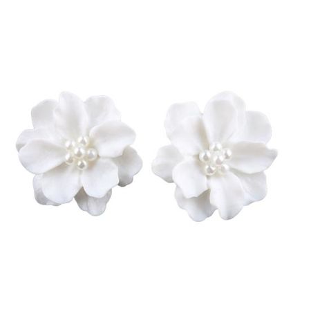 Elegant Resin Flowers Faux Pearls Women Earrings Ear Studs Dating Party Jewelry белый
