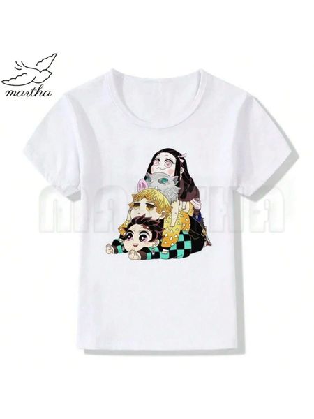 Kimetsu No Yaiba Print Kids White T Shirt Funny Kawaii Cartoon Girl Top White Round Neck Short Sleeves Boys Tshirt S разноцветный