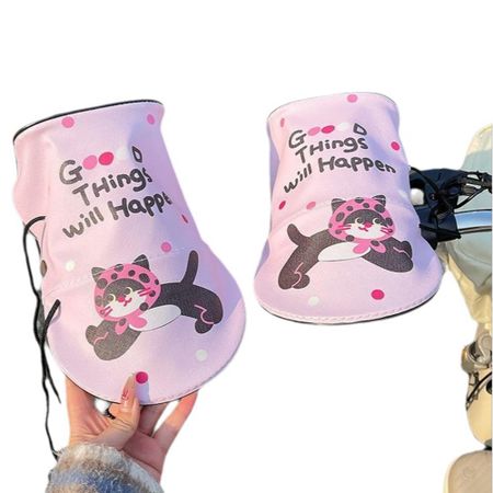 3D Design Electric Vehicle Grip Muffs Sun Protection Scooter Sunshade Cover  Outdoor Riding Pink Short