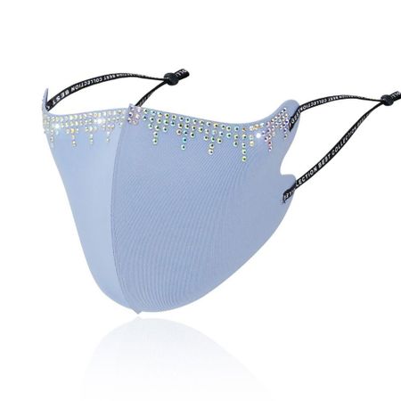 Rhinestone Ice Silk Cloth Mask Crystal Tassel  Mask Reusable Riding Mask  Women синий