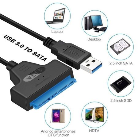 LED Indicator External HDD SSD Hard Disk Driver USB 3.0 To SATA 22 Pin Converter Adapter Cable