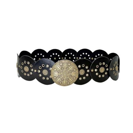 Y2K Concho Wide Belt Jeans Decor Disc PU Hollow Waistband Fashion Ethnic Style Rivet Belt  for Gift