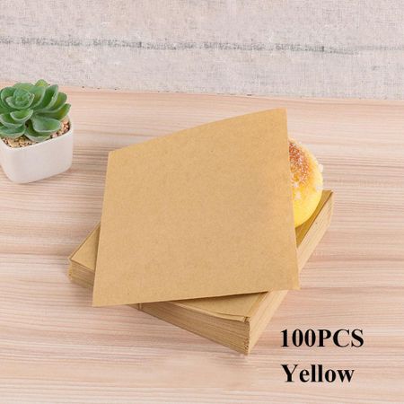 100PCS Kitchen Biscuits Bag Food Bread Packing Oilproof Paper Solid Color Donut Wrapping жёлтый