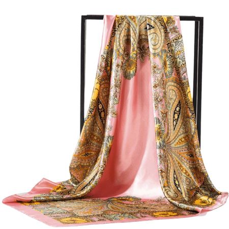 Soft Satin Scarf Hijab Colorful Hair Bandana Fashionable Square Silk Scarf  Women розовый