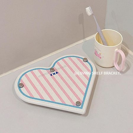 Bathroom Shelf Drain Rack Love Diatom Mud Absorption Mat Toilet Countertop Storage Teeth Brushing Cup Drain Mat Striped heart - strawberry cheesecake
