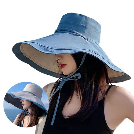 Foldable Sunshade Cap Wide Brim Bucket Hat Fashion Women s Beach Hat  Travel синий