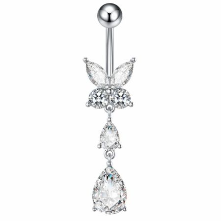 Zinc Zinc Alloy Butterfly Belly Button Ring Zircon Crystals Dangled Navel Ring  Human Body Puncture белый