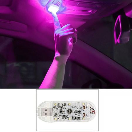 Светодиодный автомобильный мини-сенсорный светильник, USB-зарядка, портативный, для потолка крыши автомобиля, для чтения, ночник, беспроводной, украшение автомобиля, окружающий свет 1 PCS Pink purple