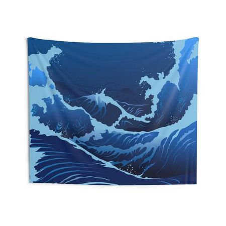 Blue Japanese-style waves tapestry 75x100 чёрный