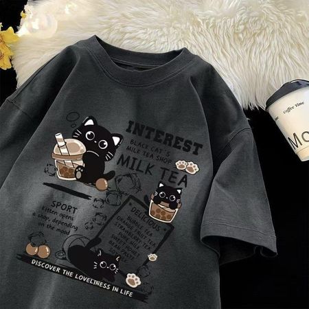 benber vintage style American Style Chic Fun Cartoon Print T  Mens  Womens  Loose Casual Tee M