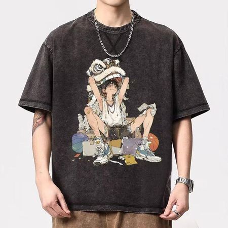 benber vintage style American Style New Printed  Short Sleeve Mens Loose Casual Versatile Trendy  Ins M