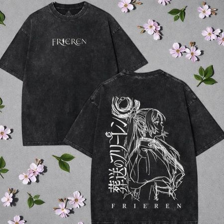 benber vintage style Vintage Anime Frieren Graphic Washed T  Spring  Mens Women Cotton Casual Oversized Tee S