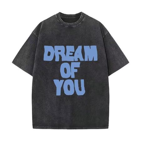 benber vintage style Washed Vintage Letter Print Short Sleeve T Trendy High Street Couple Casual Loose M