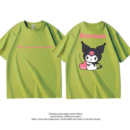 Summer Pure Cotton Kuromi Childrens Tshirt Fashionable Doublesided Cartoon Printed Parentchild Outfit Round Neck Top L