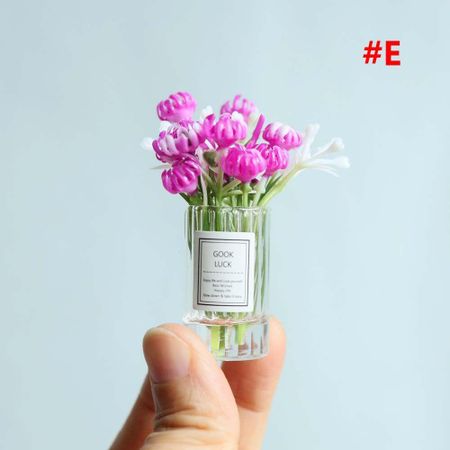 Pot Dollhouse Accessories Simulation Potted Plants 1:12 Dollhouse Miniature Doll House Decoration E