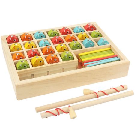 Early Education Wooden Magnetic Fishing Game Montessori Magnetic Fishing Learning Box  Kids Chilren 1set