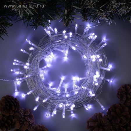 Гирлянда «Нить» 10 м, IP44, УМС, прозрачная нить, 100 LED, свечение белое, фиксинг, 24 В